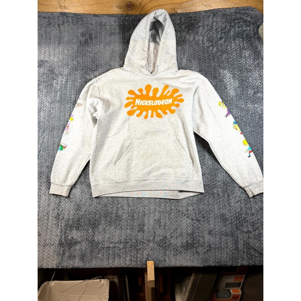 Nickelodeon Characters Graphic Hoodie Large Women Gray Cotton Hey Arnold Rugrats